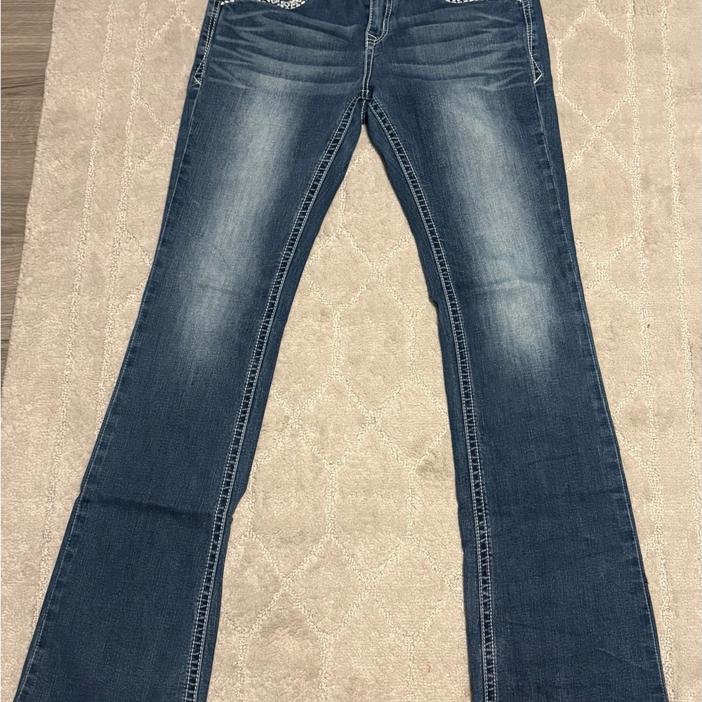 Grace in LA Blue Flare Wide Leg Jeans with Vintage Appeal